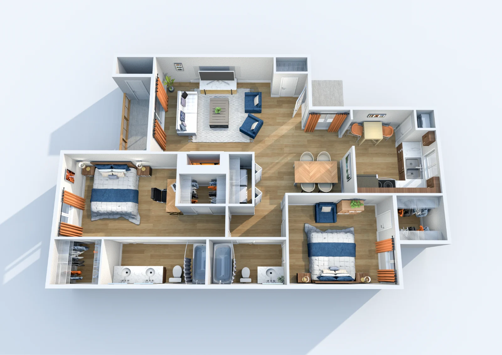 Redgate — floor plan, Plan B3 · 2 bed · 2 baths · 1,070 sq ft